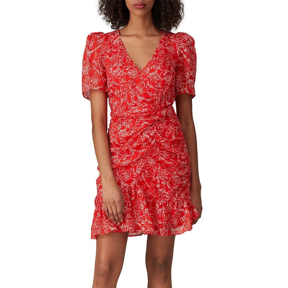 NWT Parker Krislyn Silk Printed Ruched Mini Dress